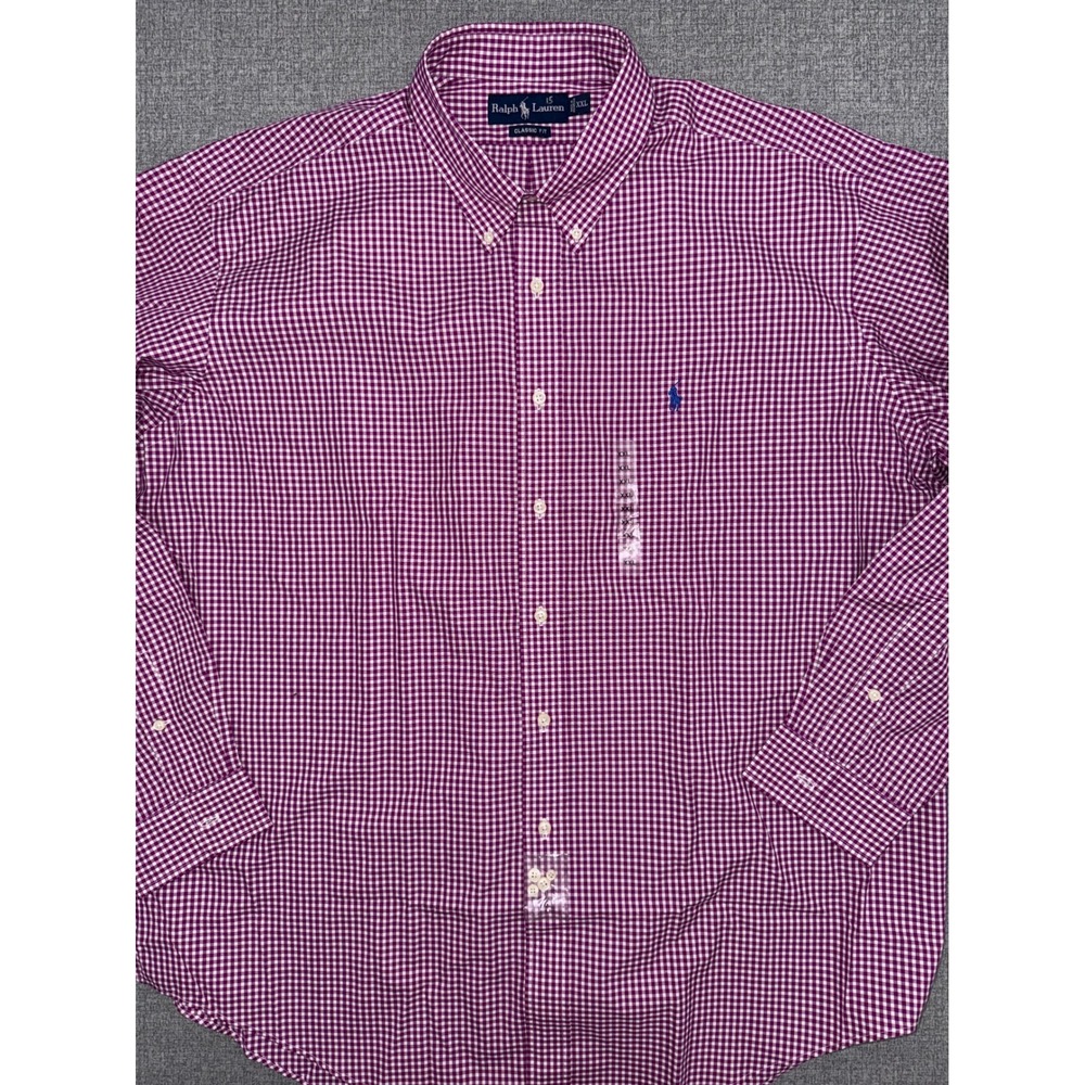 NWOT Ralph Lauren XXL Button Down Shirt Purple Gingham Classic Fit Long Sleeve